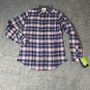 Dickies Shirt Women's Small Plaid Flannel Button Down Shirt Workwear Pink Blue